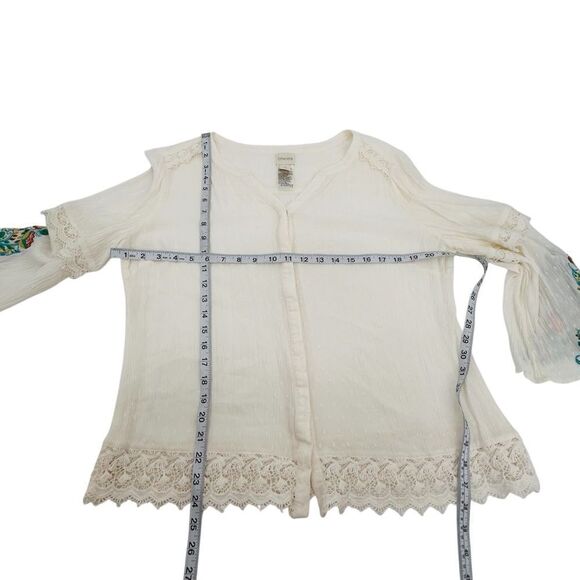 Chico’s cream Lace Swiss-Dot Top size large bohemian top with embroidered detail - Picture 5 of 8